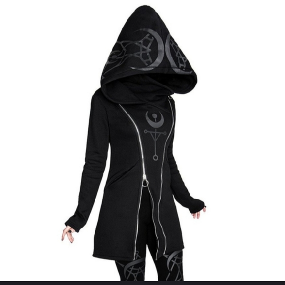 2XHP! NWT Goth Occult Moon Black Hooded Jacket! - Picture 7 of 8